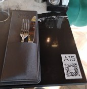Table signs with MENU card with QR code and NFC