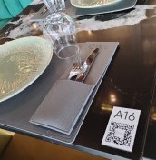 Table signs with MENU card with QR code and NFC